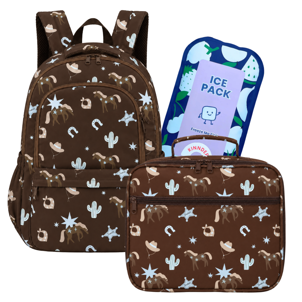 Kinnder Campus/Junior Backpack + Insulated Lunch Bag + Ice Pack Bundle - Rodeo