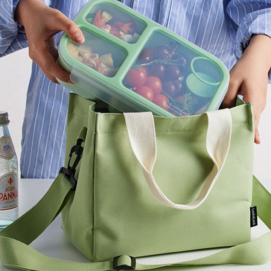 LocknLock Mini Insulated Lunch Bag with Strap - Green & Cream