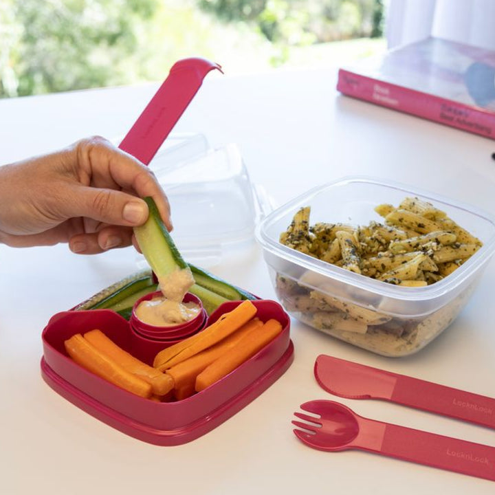 LocknLock To-Go 2 in 1 Salad Container - Hot Pink - 1.5L