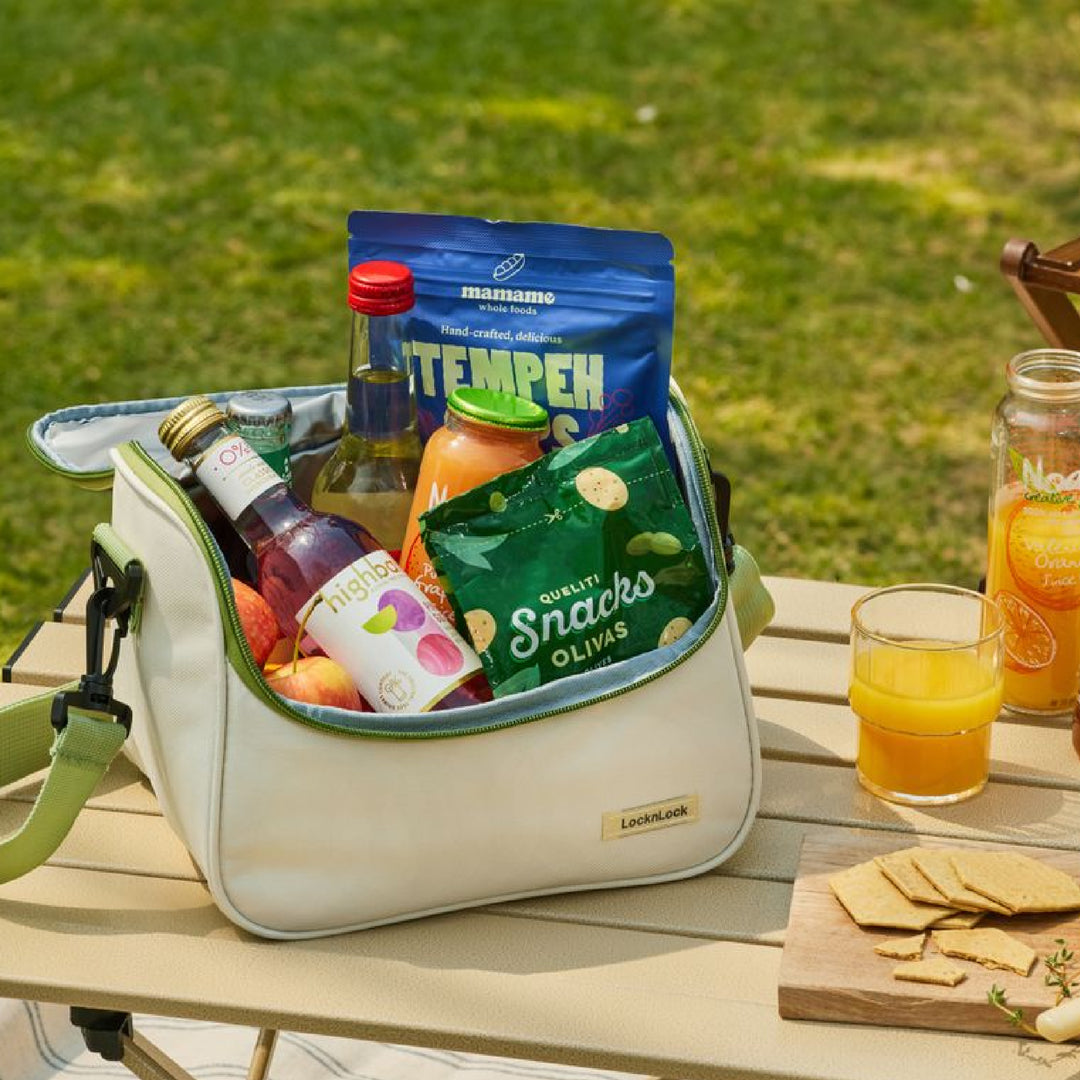 LocknLock Insulated Lunch Bag with Strap - Green & Cream
