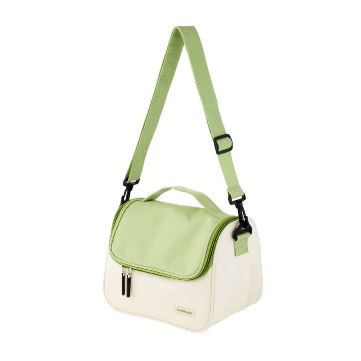 LocknLock Insulated Lunch Bag with Strap - Green & Cream
