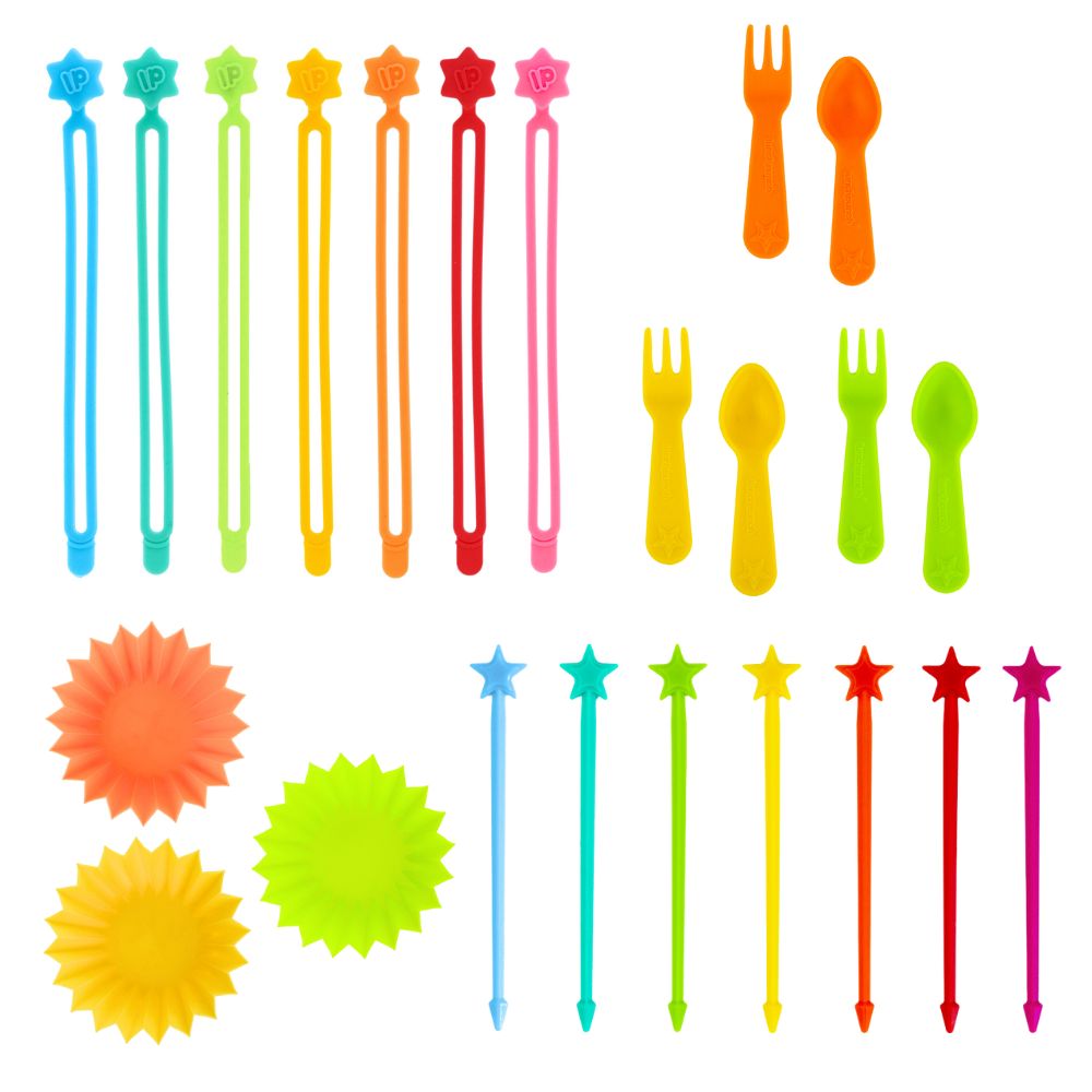 Lunch Punch Fork & Spoon, Wrap Band, Food Cups & STIX Bundle - Brights