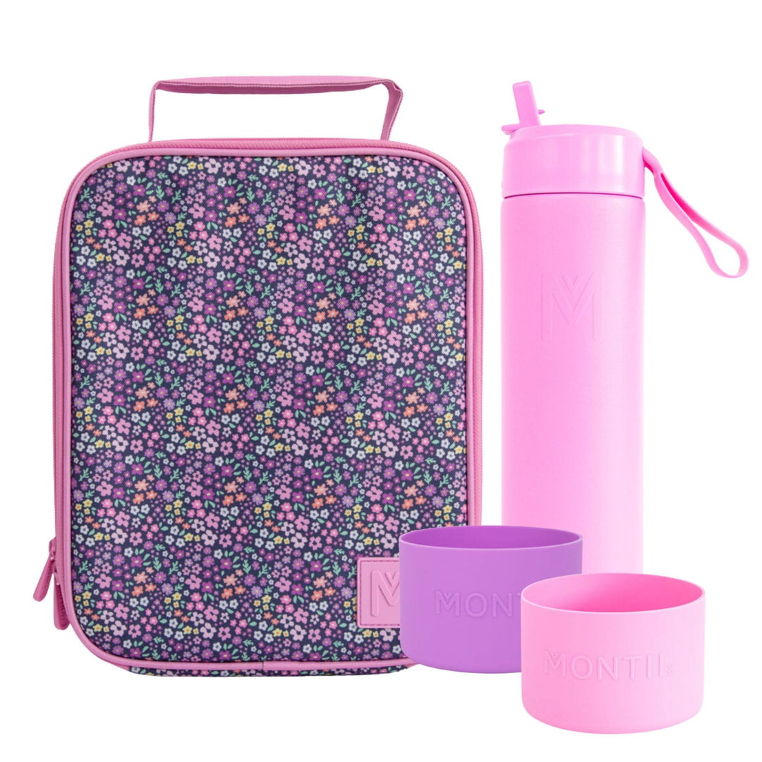 MontiiCo Large Lunch Bag & Sipper Bottle Bundle - Meadow