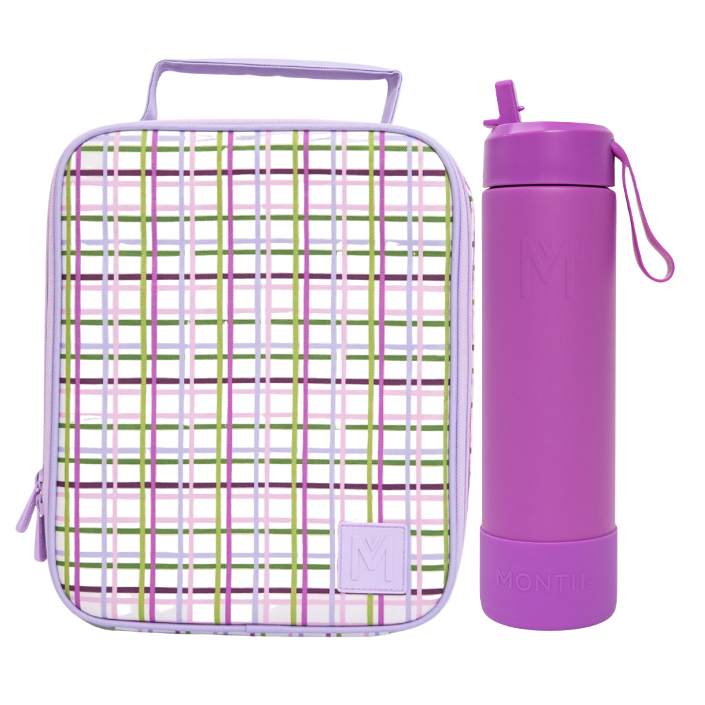 MontiiCo Large Lunch Bag & Sipper Bottle Bundle - Berry Patch