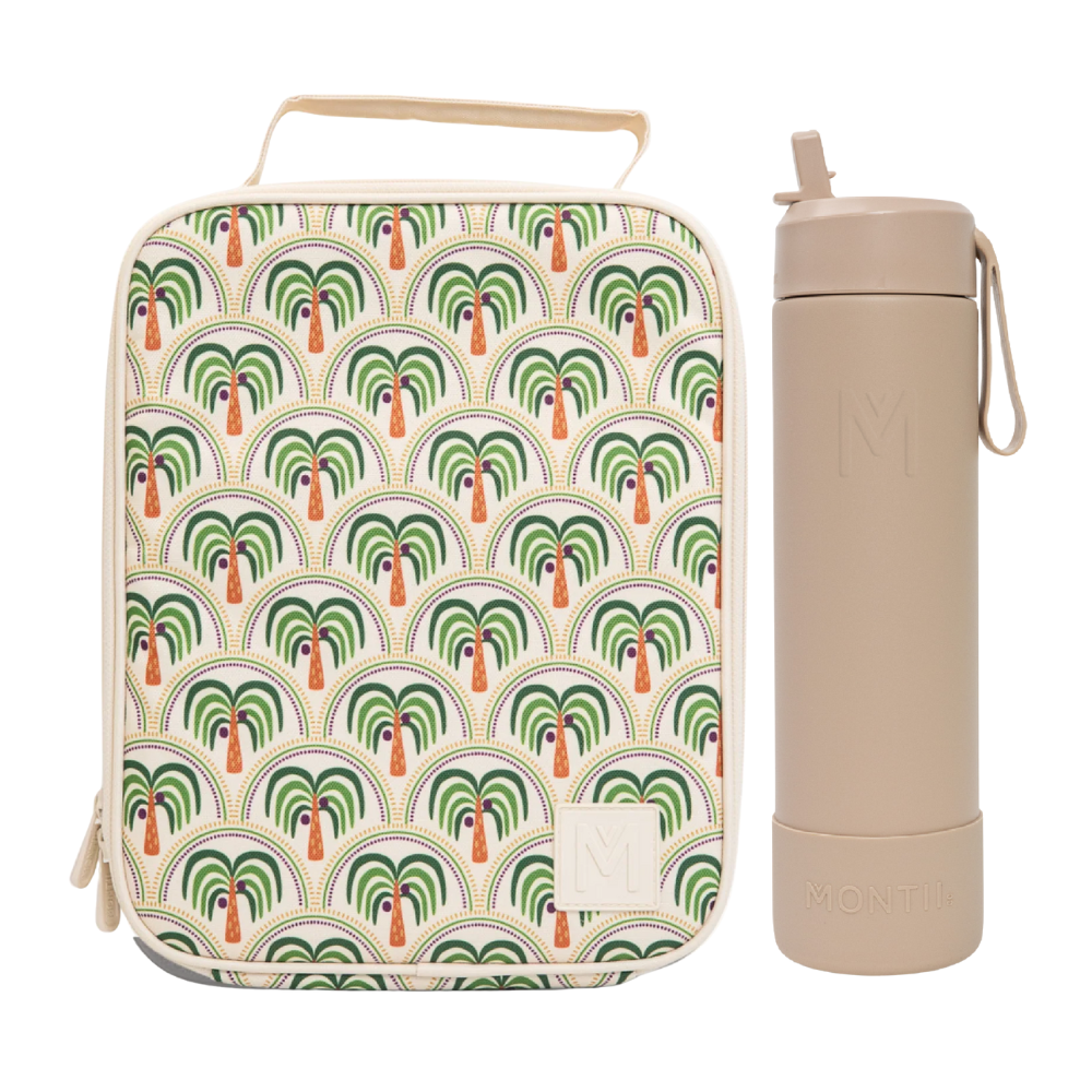 MontiiCo Large Lunch Bag & Sipper Bottle Bundle - Coconut Palms