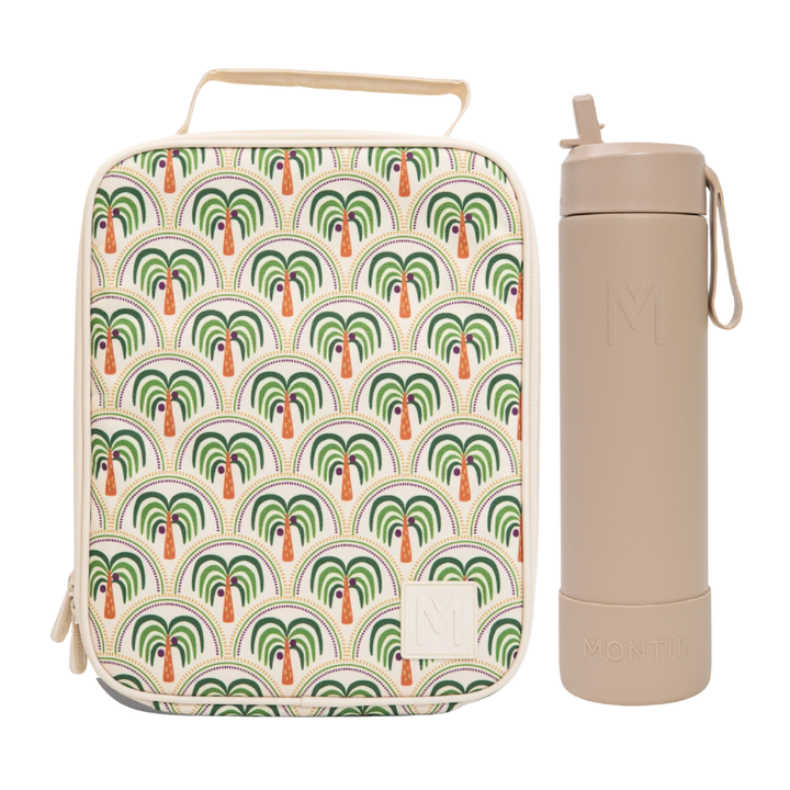 MontiiCo Large Lunch Bag & Sipper Bottle Bundle - Coconut Palms