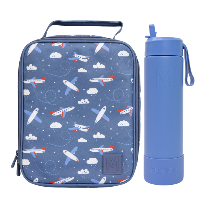 MontiiCo Large Lunch Bag & Sipper Bottle Bundle - Jetset