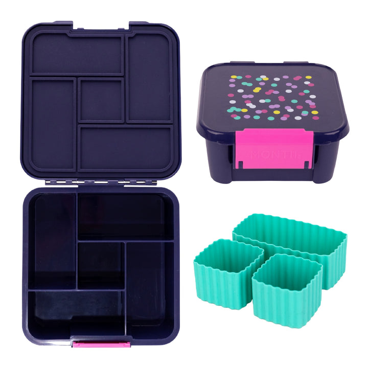 MontiiCo Bento Five & Two Lunch Box Bundle - Bonus Cups - Confetti