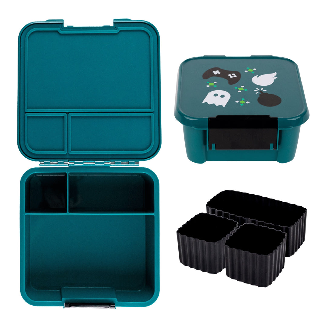MontiiCo Bento Three & Two Lunch Box Bundle - Bonus Cups - Game On