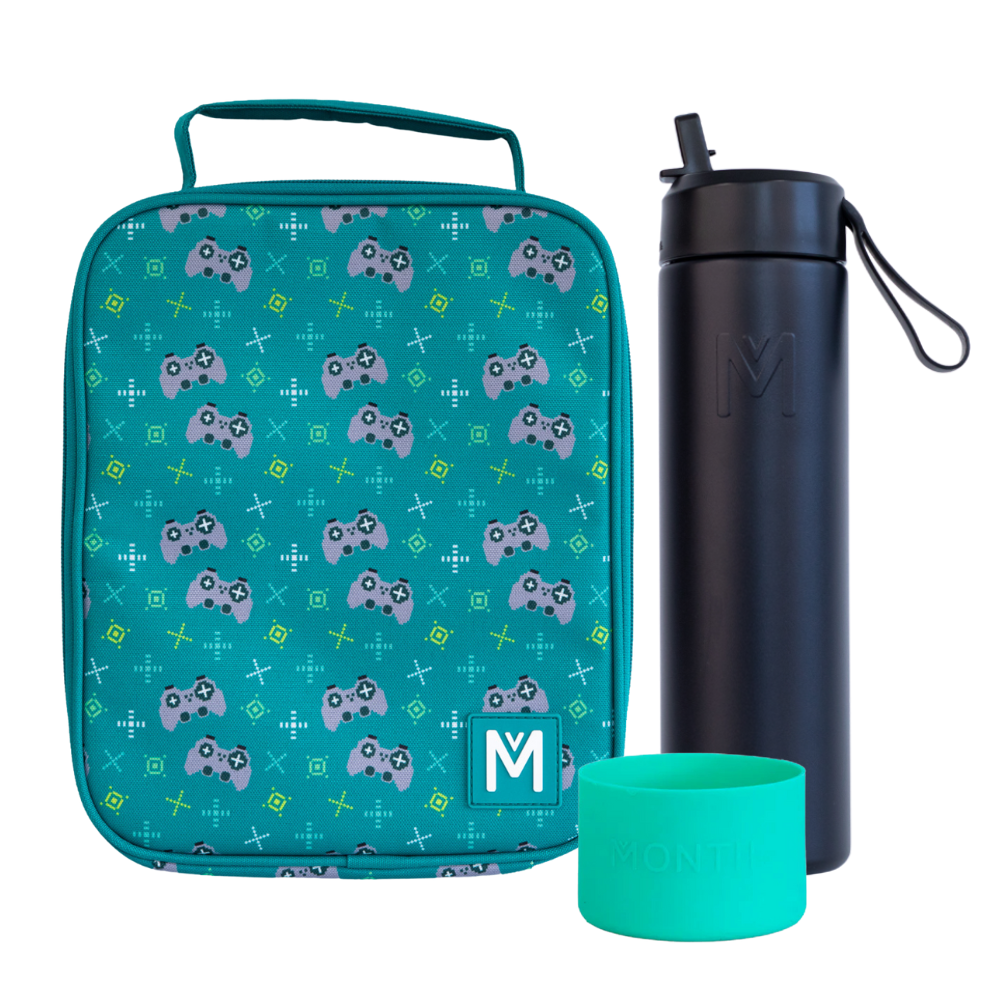 MontiiCo Large Lunch Bag & Sipper Bottle Bundle - Arcade