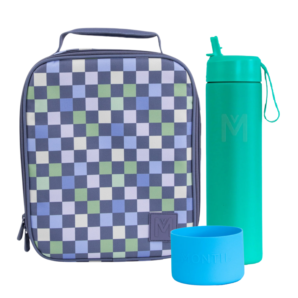 Pre-Order - MontiiCo Large Lunch Bag & Sipper Bottle Bundle - Checkmate