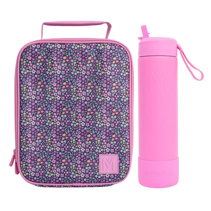 MontiiCo Large Lunch Bag & Sipper Bottle Bundle - Meadow