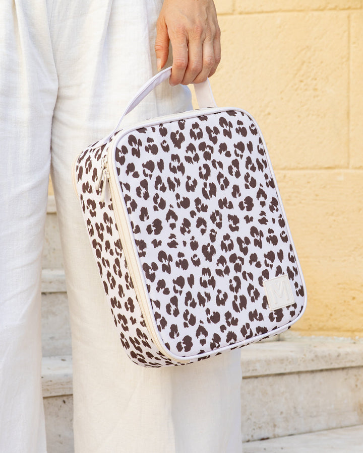 MontiiCo Large Insulated Lunch Bag & Ice Pack - Cream Leopard