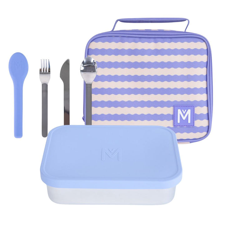 PRE-ORDER - MontiiCo Multiway Lunch Box + Lunch Bag & Cutlery Bundle - Cloud