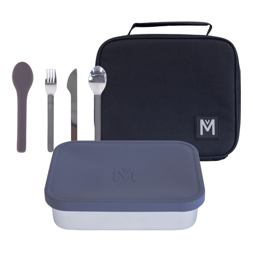 PRE-ORDER - MontiiCo Multiway Lunch Box + Lunch Bag & Cutlery Bundle - Ash