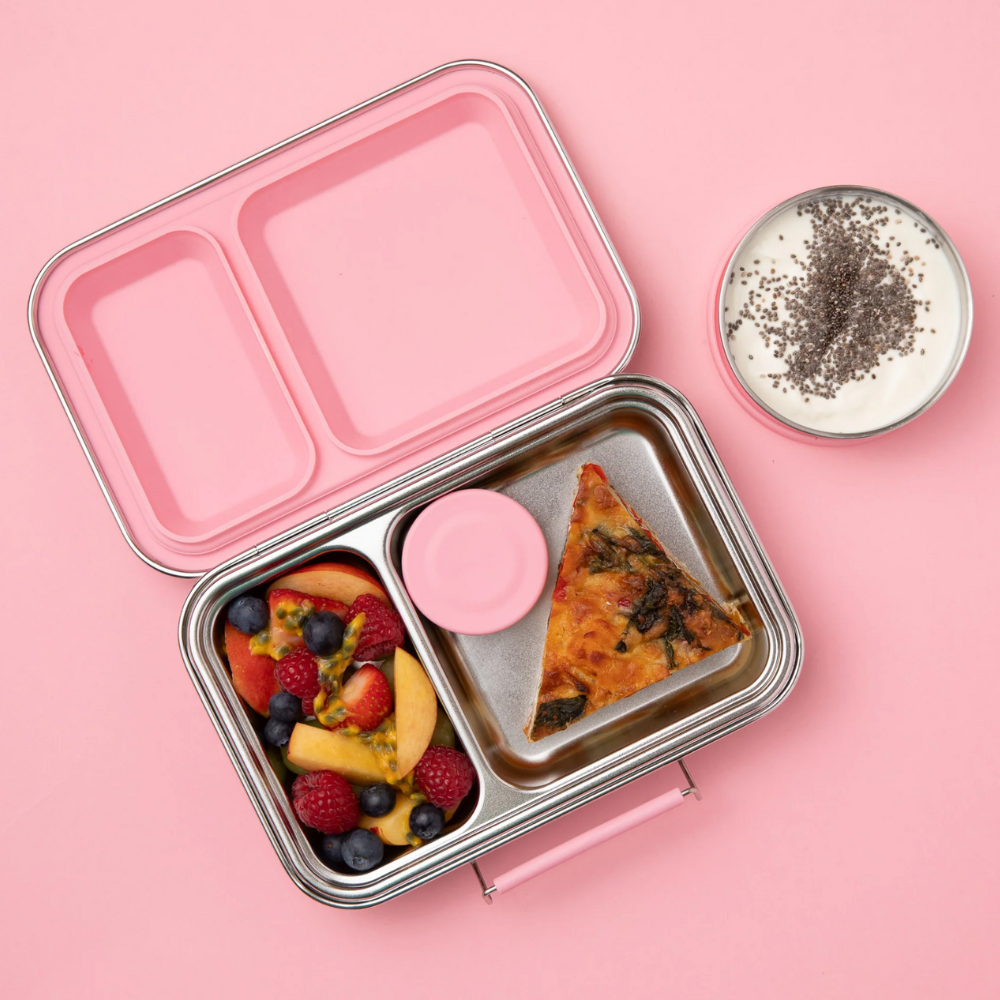 Nudie Rudie Lunch Box Stainless Steel TWIN Bento Box & Pots - Pink Fizz
