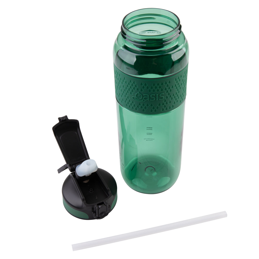 Oasis Tritan Sports Sipper Bottle - 1L - Forest Green