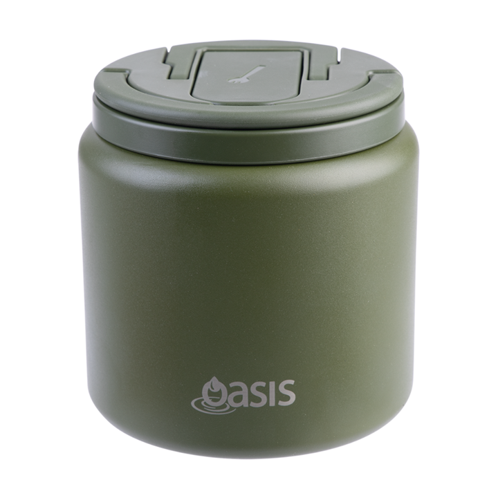 Oasis Insulated Food Jar with Quick Release Lid & Spork 700ml - Forest Green