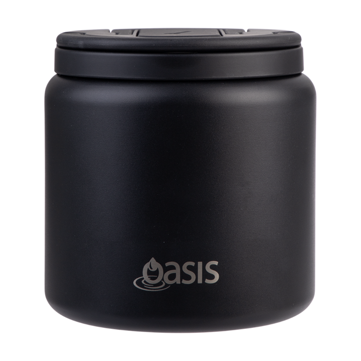 Oasis Insulated Food Jar with Quick Release Lid & Spork 700ml - Black