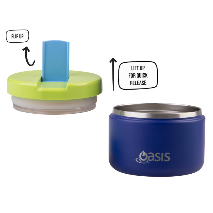 Oasis Insulated Food Jar - Quick Release Lid - 300ml - Navy/Green