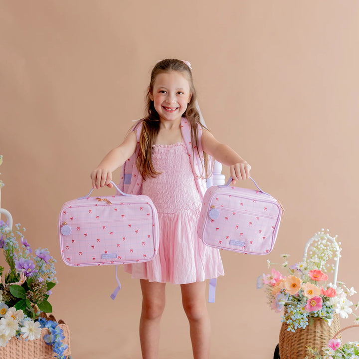 PRE-ORDER Fox & Fallow Insulated Lunch Bag - LARGE - Pink Grid Bows