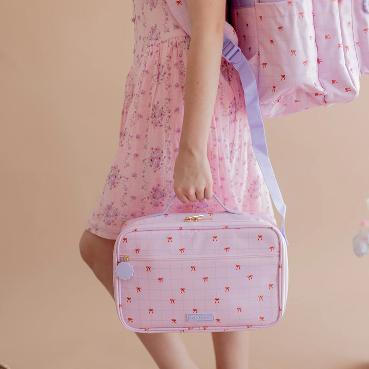 PRE-ORDER Fox & Fallow Insulated Lunch Bag - LARGE - Pink Grid Bows