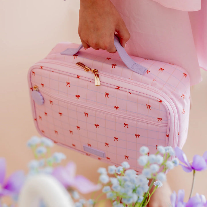 PRE-ORDER Fox & Fallow Insulated Lunch Bag - LARGE - Pink Grid Bows