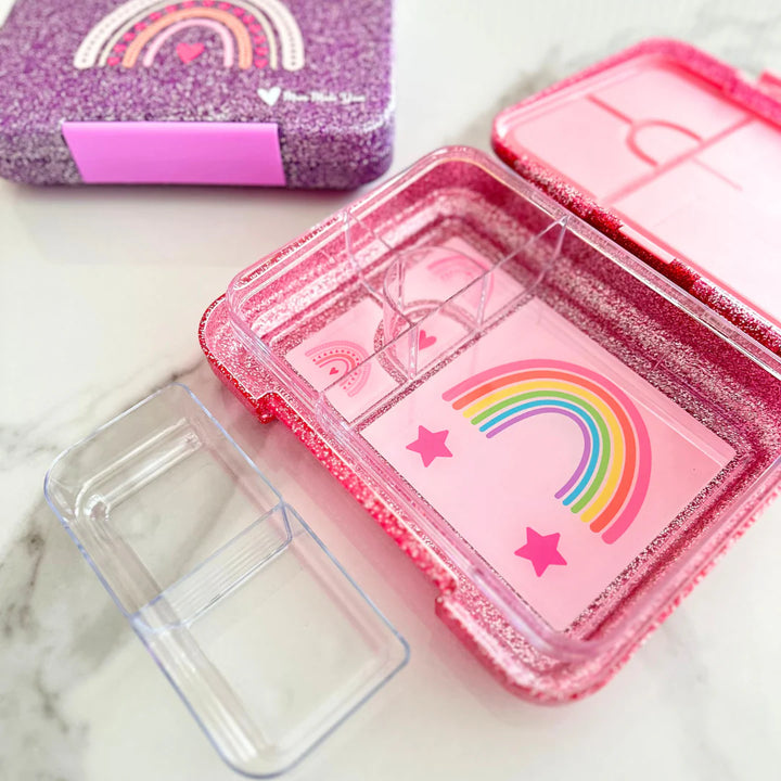 Mum Made Yum Large Bento Lunch Box - Pink Sparkle LOVE Rainbow