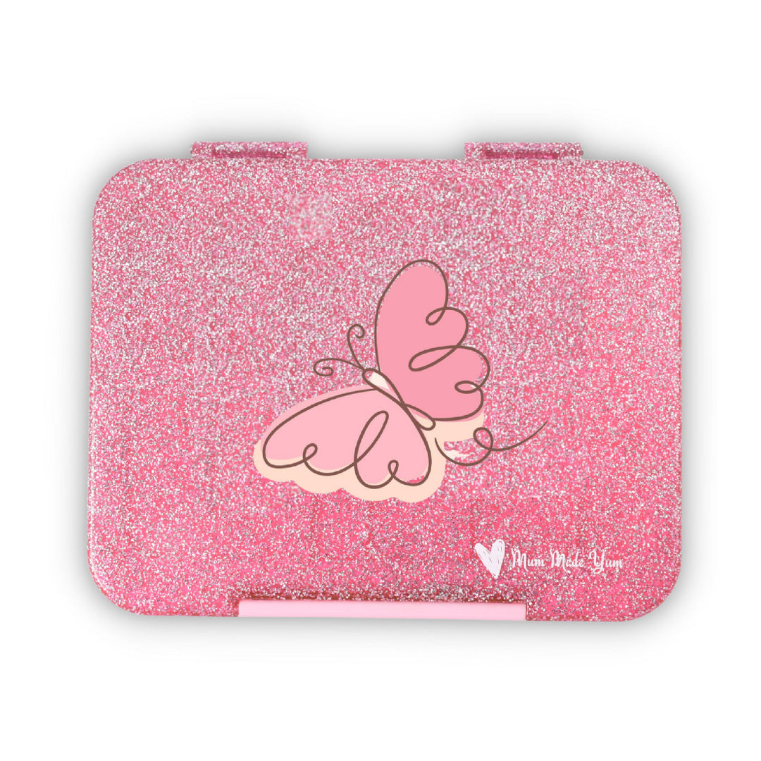 Mum Made Yum Large Bento Lunch Box - Pink Sparkle Butterfly