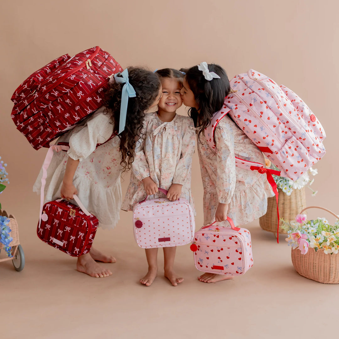PRE-ORDER - Fox & Fallow Campus Backpack + Large Insulated Lunch Bag Bundle - Pink Grid Bows