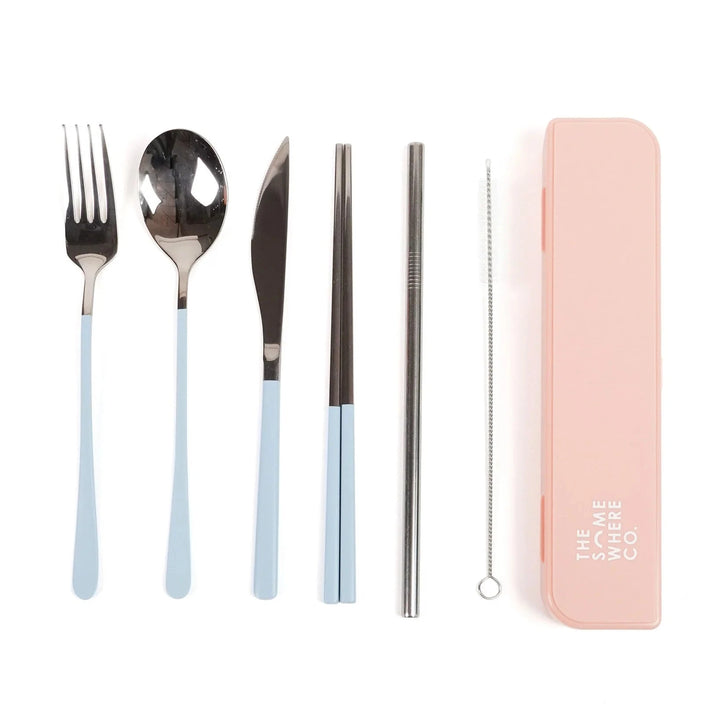 The Somewhere Co. Cutlery Kit - Silver/Powder Blue