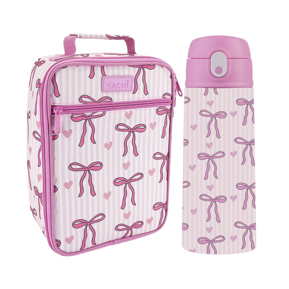 Sachi Insulated Lunch Bag & Bottle Bundle - Bows & Hearts