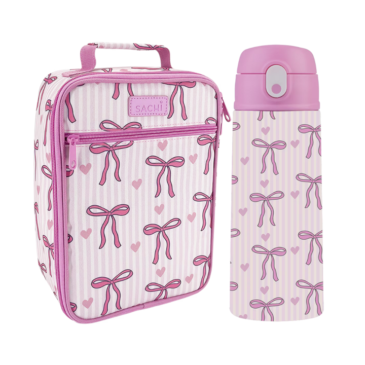 Sachi Insulated Lunch Bag & Bottle Bundle - Bows & Hearts