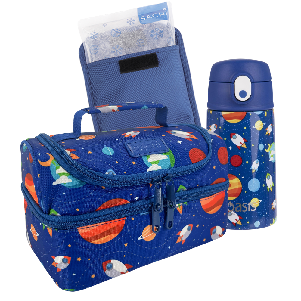 Sachi Double Decker Insulated Lunch Bag + Sipper Bottle Bundle - Outer Space