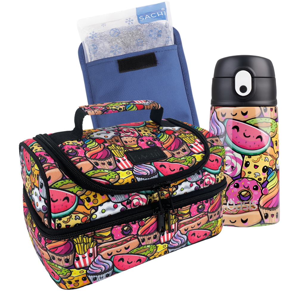 Sachi Double Decker Insulated Lunch Bag + Sipper Bottle Bundle - Squishies