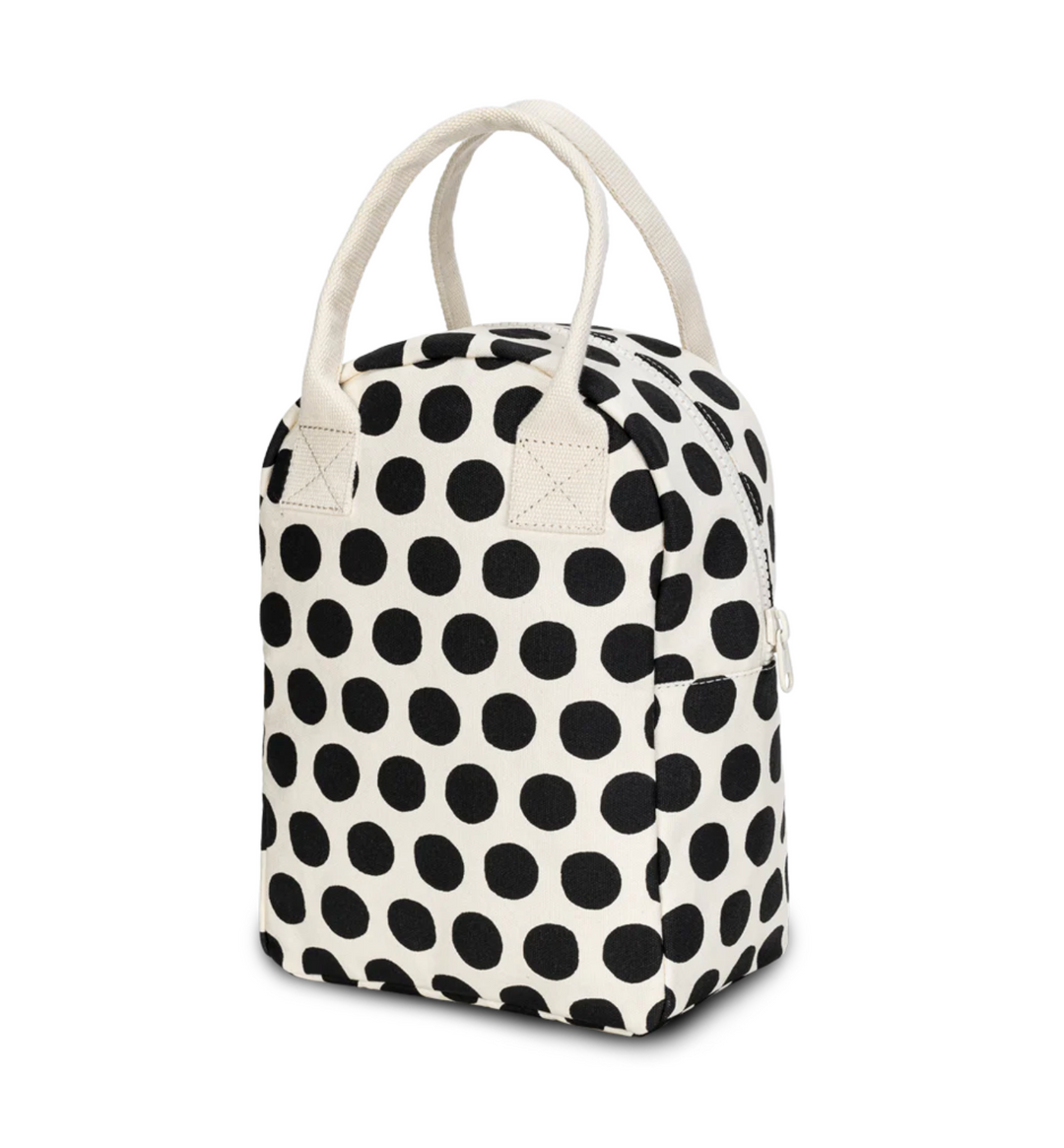 Fluf Zipper Lunch Bag - Black Polka Dot
