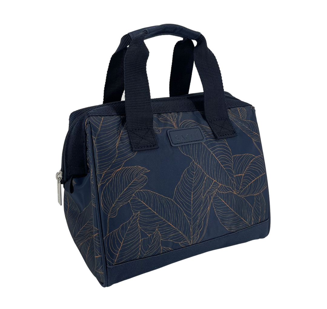 Sachi Triangular Insulated Lunch Bag - Navy Leaves