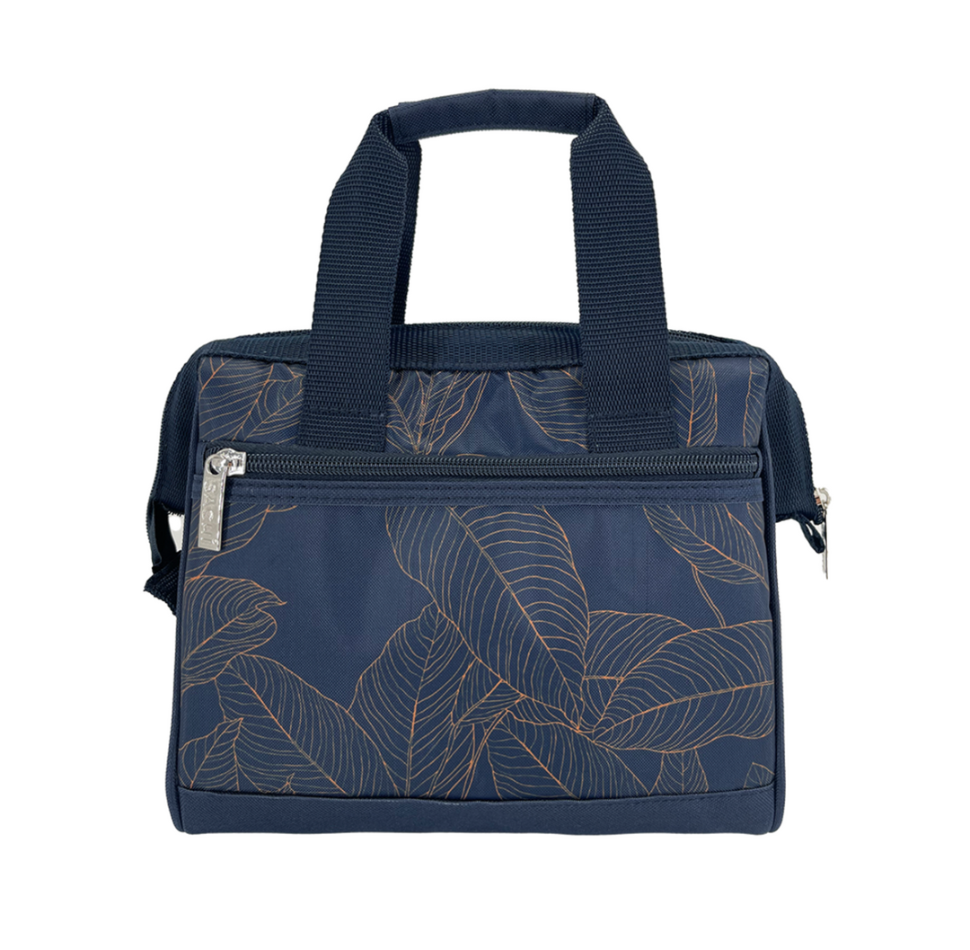 Sachi Insulated Lunch Bag & Bottle Bundle - Navy Leaves