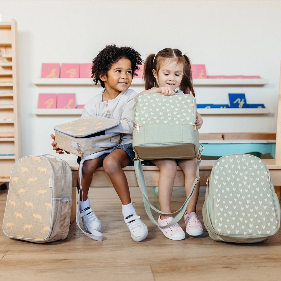 SoYoung Backpack, Lunch Bag & Ice Brick Bundle  - Little Hearts Sage