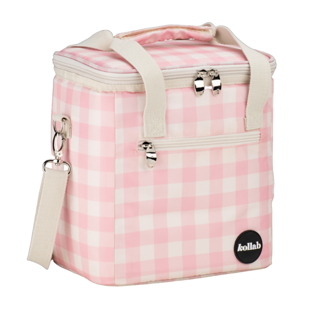 pink check kollab bag