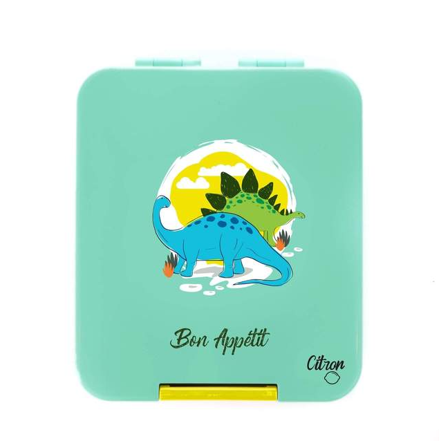 Citron Bento Snack Box With Sandwich Cutter + Picks - Green Dino