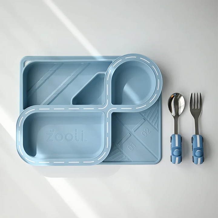 Zooli Children's Dinnerware Set - Powder Blue Racetrack