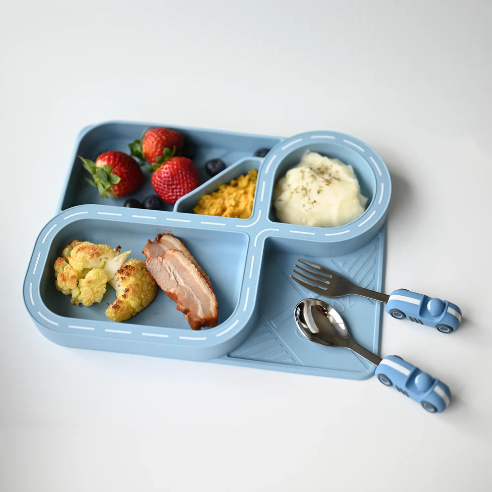 Zooli Children's Dinnerware Set - Powder Blue Racetrack