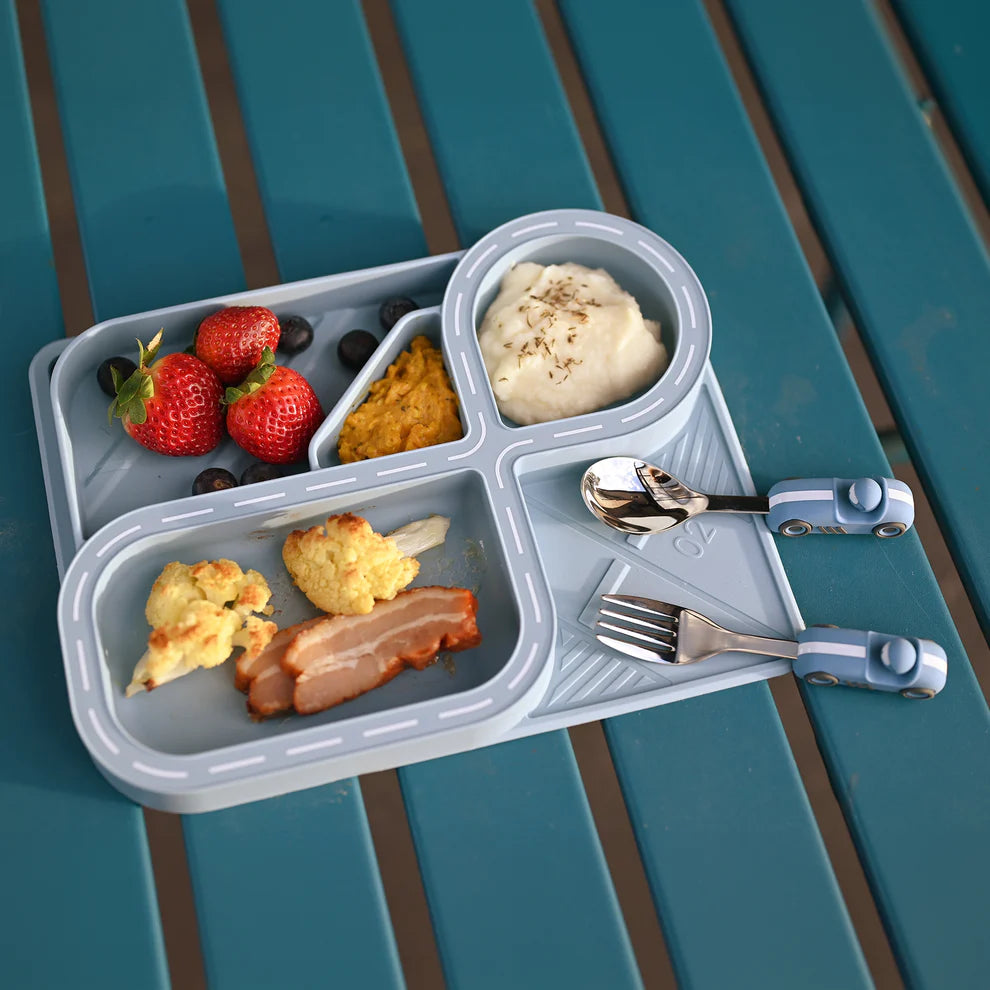 Zooli Children's Dinnerware Set - Powder Blue Racetrack