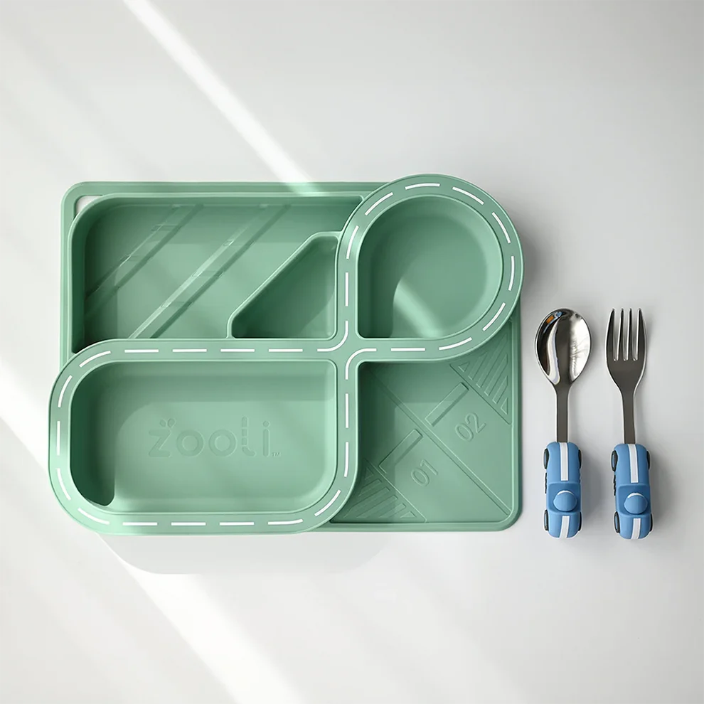 Zooli Children's Dinnerware Set - Sage Green Racetrack