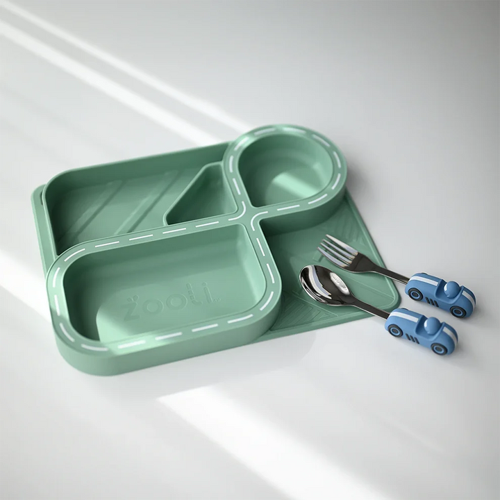 Zooli Children's Dinnerware Set - Sage Green Racetrack