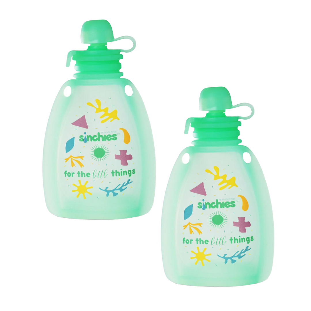 Sinchies Reusable Silicone Squeeze Pouch - 2 Pack - Green Pastel Pop