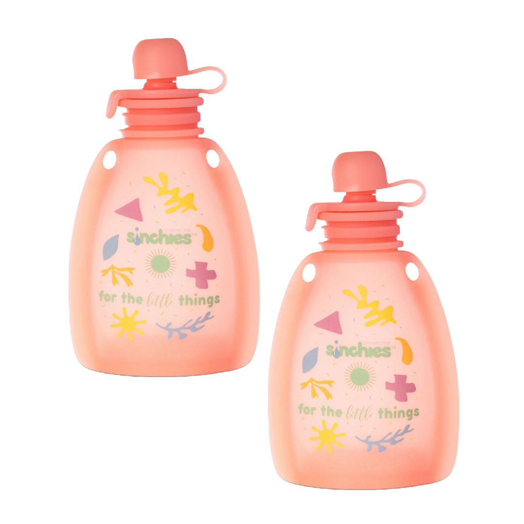 Sinchies Reusable Silicone Squeeze Pouch - 2 Pack - Pink Pastel Pop