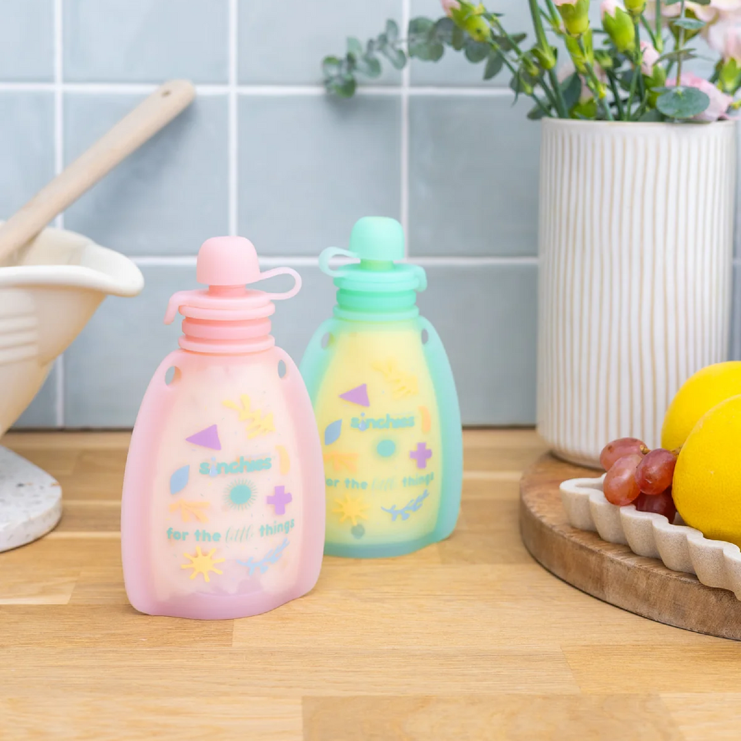 Sinchies Reusable Silicone Squeeze Pouch - 2 Pack - Pink Pastel Pop