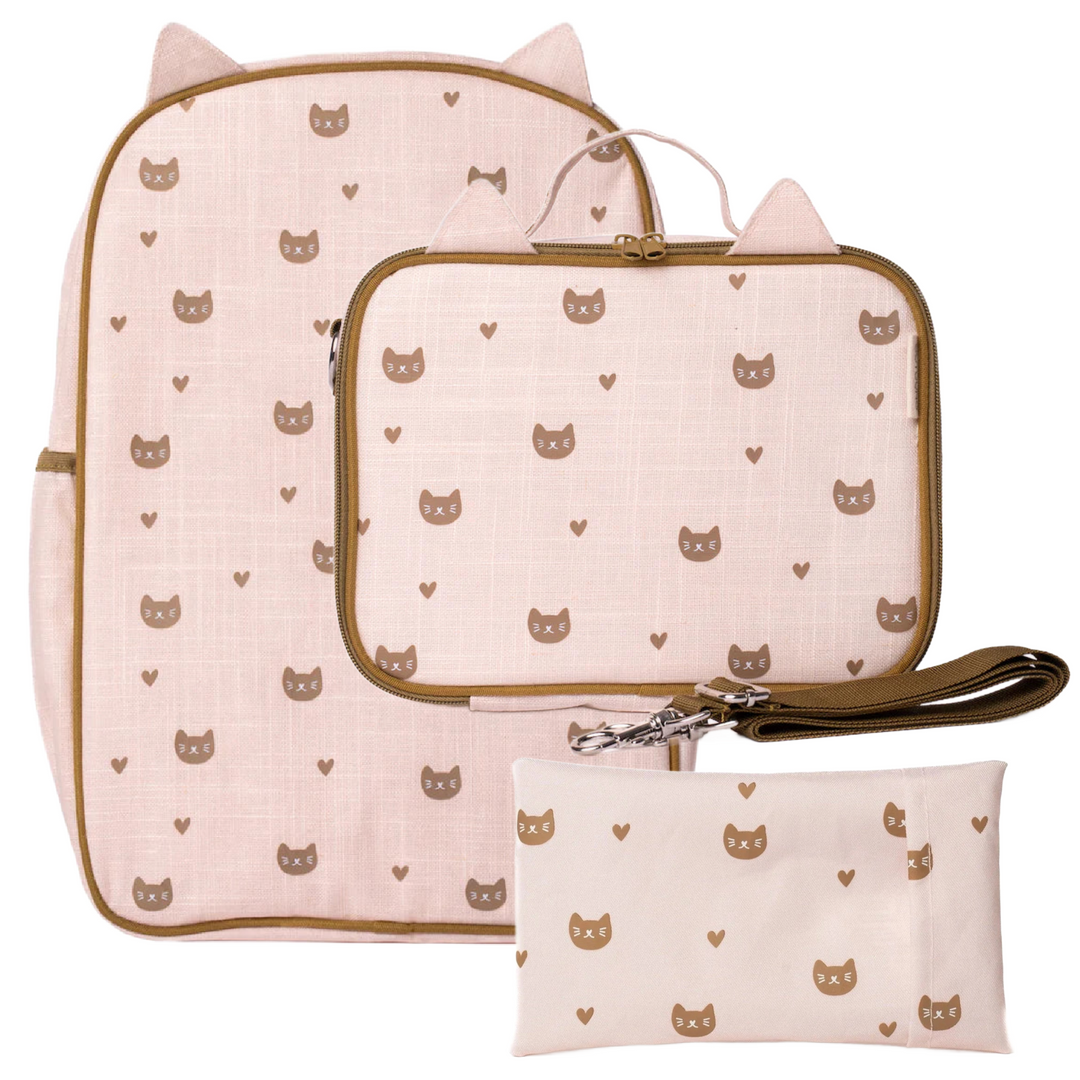 SoYoung Backpack, Lunch Bag & Ice Brick Bundle  - Cats Ears Pink